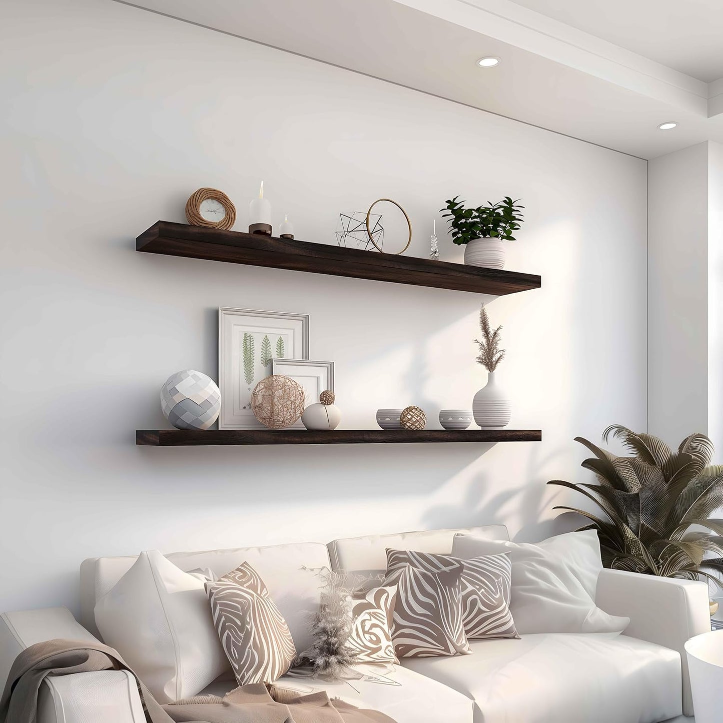 Wood Floating Shelves for Wall Decor, Rustic Wall Shelves for Bedroom Bathroom Kitchen Living Room, Set of 4 Walnut 48 Inch