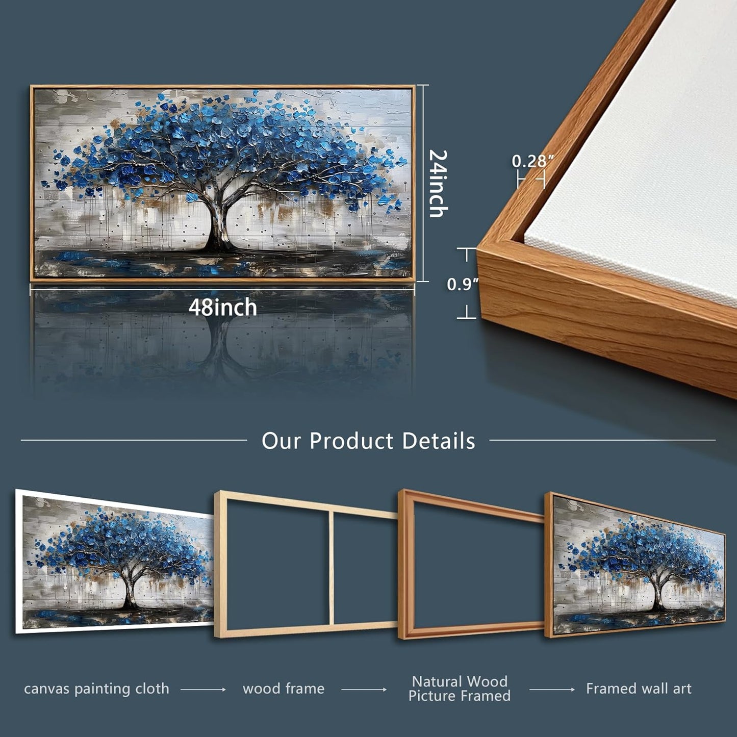 hyidecorart Canvas Wall Art For Office Abstract Wall Decoration For Living Room Bedroom Decor Tree Panoramic Landscape Wall Paintings Wood Framed Prints Textured Pictures Artwork Modern Hotel Decor