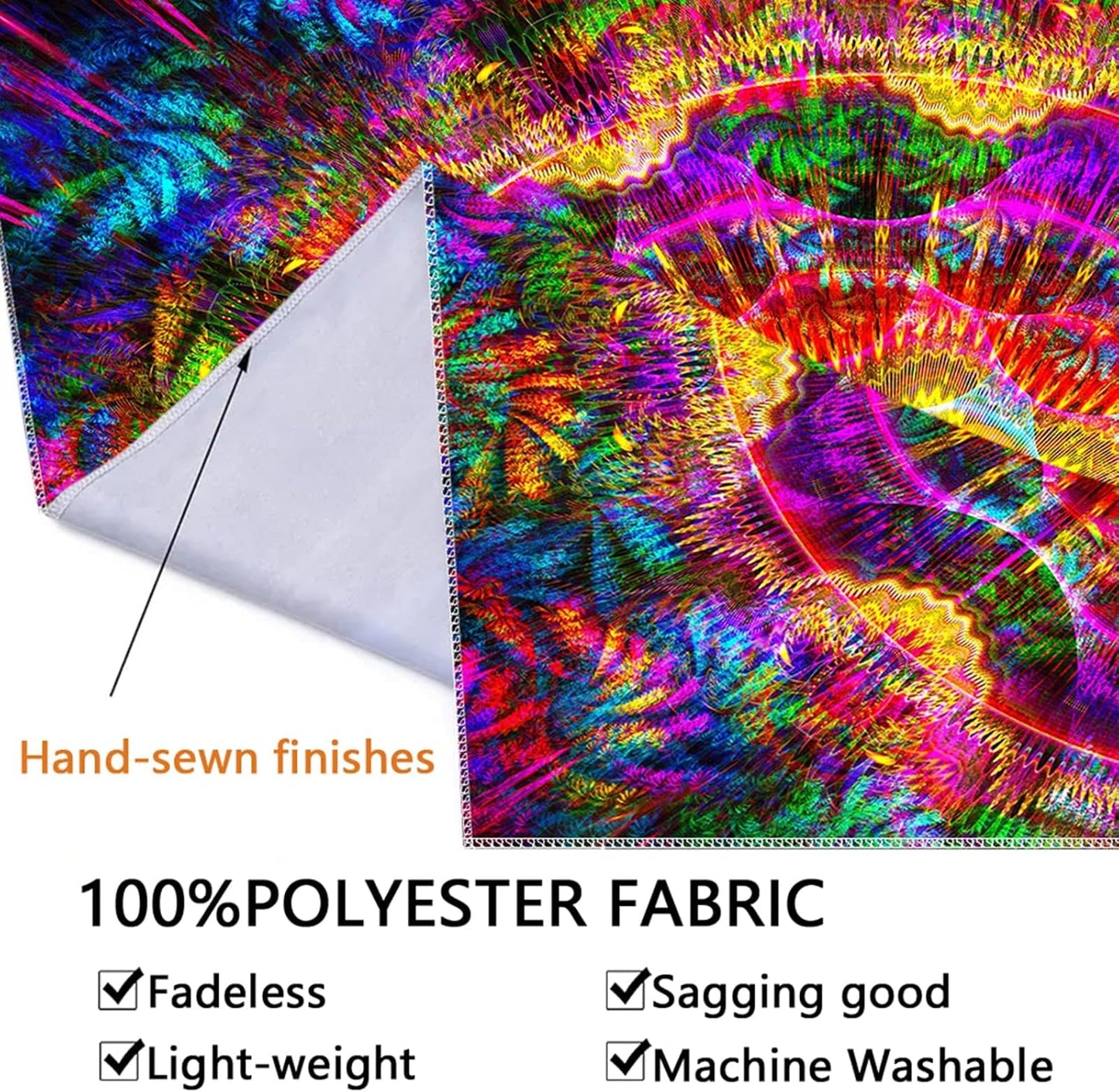 PSYHILAR Blacklight Mandala Tapestry for Bedroom, Psychedelic Black Light Posters for Adults and Teens, Colorful UV Reactive Aesthetic Bohemian Art Wall Hanging Decor (90 x 70 Inches)