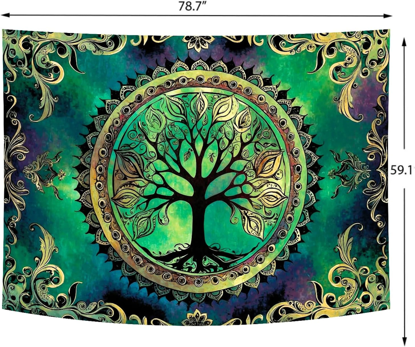 Delur Tree of Life Tapestry Green Nature Bohemian Mandala Spiritual Tapestry Wall Hanging Mystical Landscape Hippie Psychedelic Headboard for Bedroom Living Room Home Decor (59.1" x 78.7")