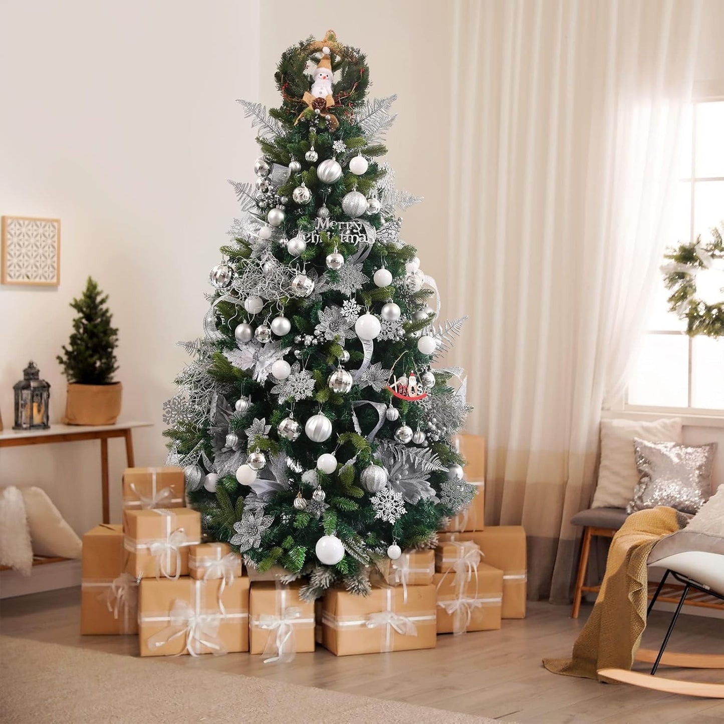 87-Pack Shatterproof Christmas Ball Ornaments Set, Christmas Tree Decorations with Hand-held Gift Package for Xmas Tree Holiday Wedding Party, Silver