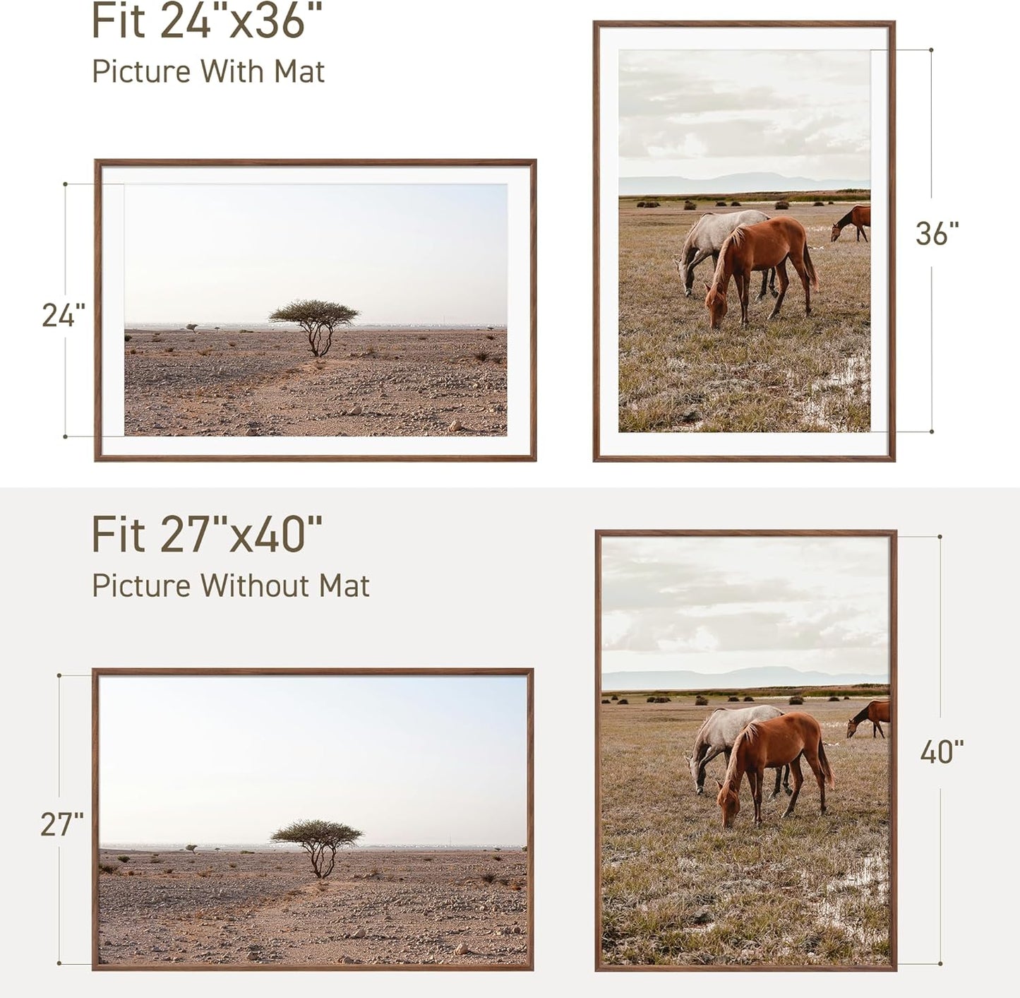 27x40 Poster Frame Natural Solid Walnut Photo Frames with 24x36 Removable Mat Wall Hanging Large Handcrafted Frame with HD Plexiglass Wall and Tabletop Display Large Picture Frame