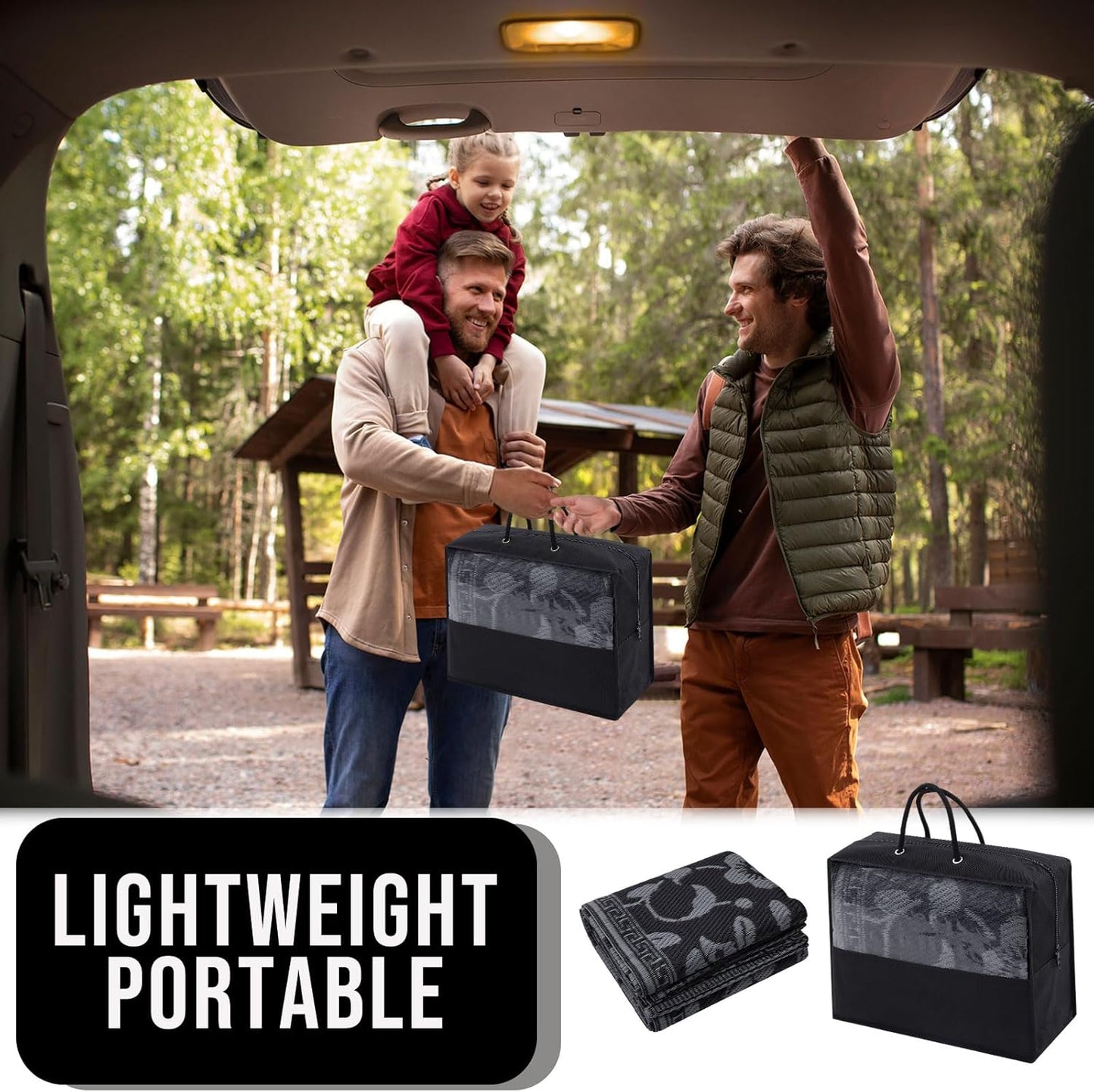 OLANLY Waterproof Outdoor Rug 5x8 ft, Outdoor Plastic Straw Rug with Flower Pattern, Reversible RV Mat for Patio, Camping, Balcony, Deck, Backyard, Black & Grey