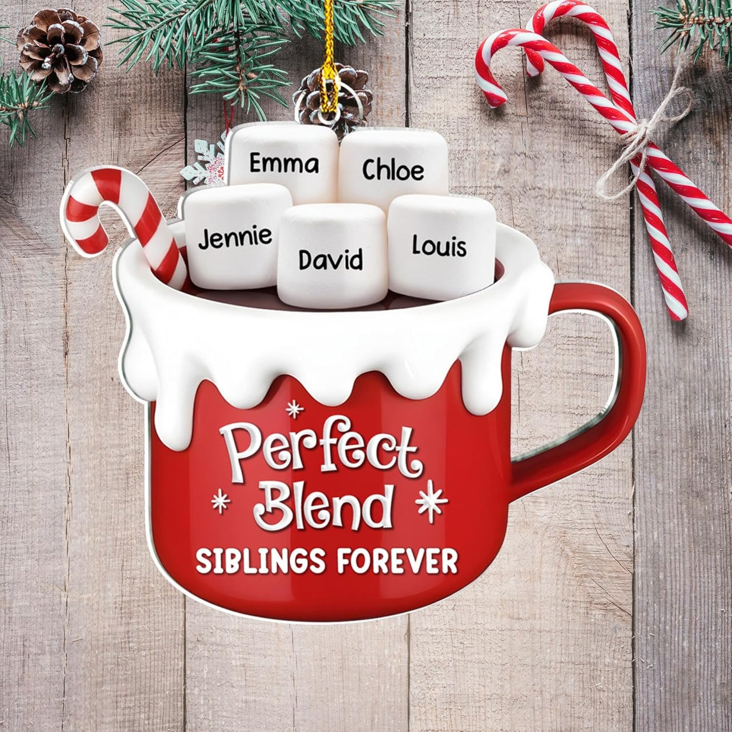 A Blend of Christmas Cheer Personalized Acrylic Ornament โ Custom Name Charms Family Members up to 10 People, Holiday Decoration for Family Members & Friends