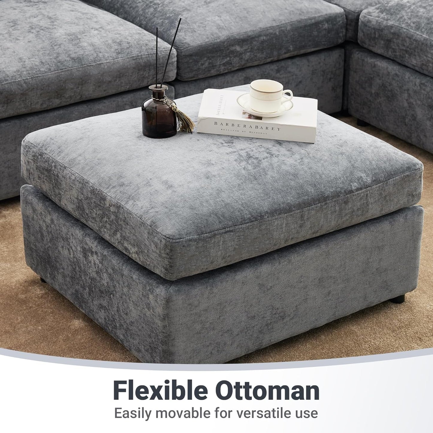 Tbfit Modular Sectional Couch 8 Seat, Cloud Sofa for Living Room,Chenille Sofa Set with Ottoman, Grey