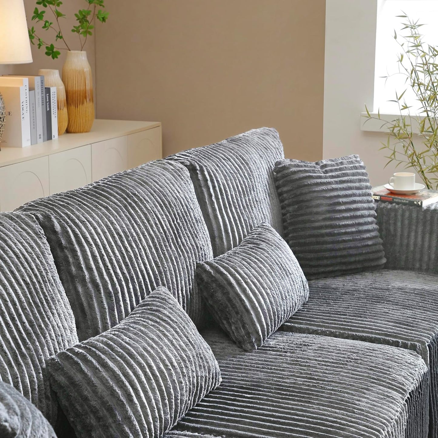 HYJT-H&K Modular Sectional Sofa Cloud Sectional Couch, 107" Comfy Fluffy L Shaped Dark Grey Couches for Living Room, Deep Seat Memory Foam Plush Corduroy Boneless Couch Sectionals Left Facing Chaise