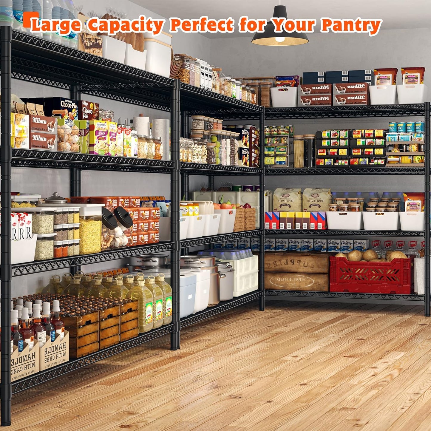 REIBII 60" W ×24" D×65.3" H, 4 Tier Wire Shelving 2878LBS Heavy Duty Steel Storage Rack Shelving Adjustable Shelves for Warehouses, Garages, Kitchens, and Commercial Spaces/Premium Wheels 2 Pack