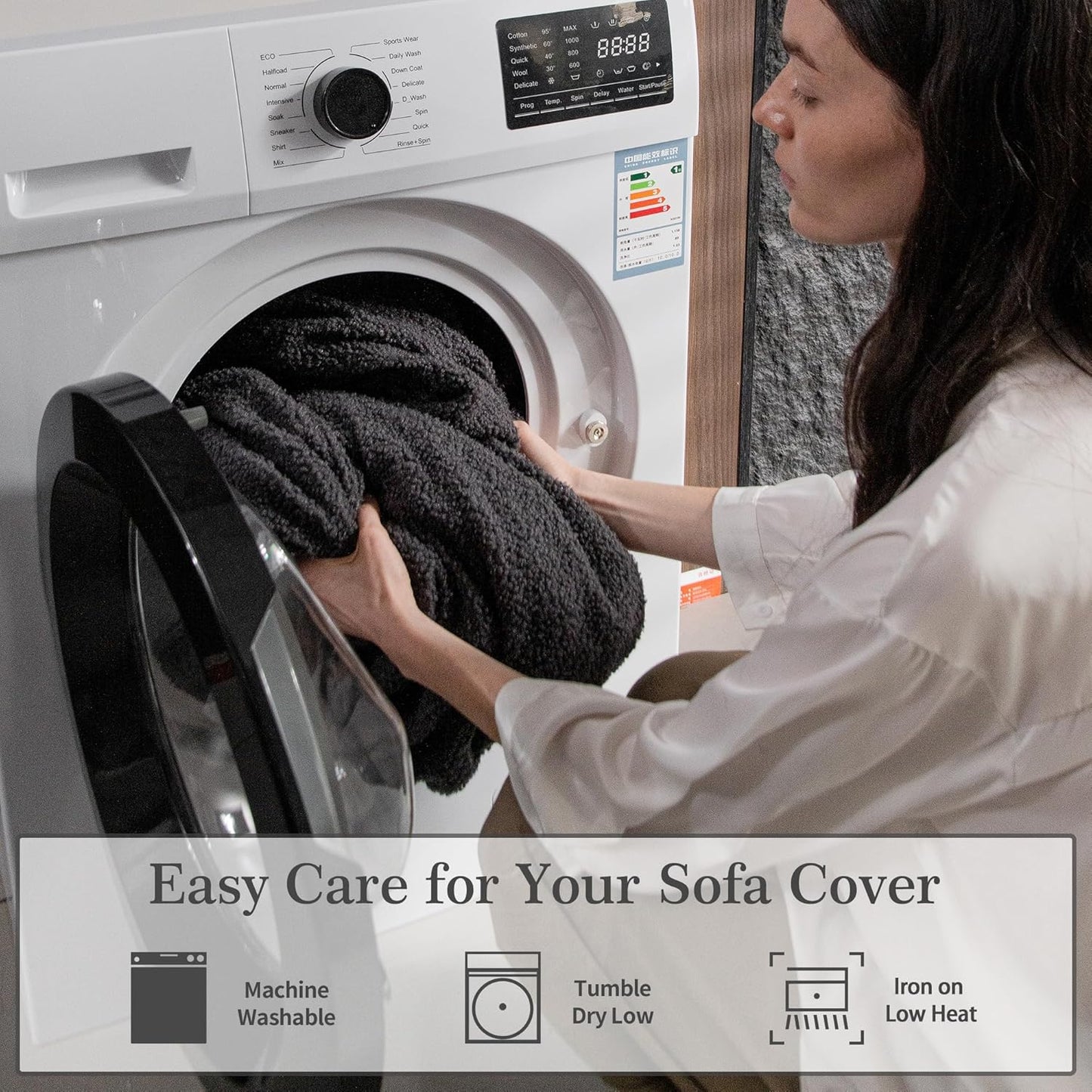 Couch Cushion Covers for Sectional Sofa, Stretch Soft Sofa Slipcovers Washable Wear-Resistant Universal Furniture Protector for Living Room(1 Piece Loveseat Cover, Dark Gray)