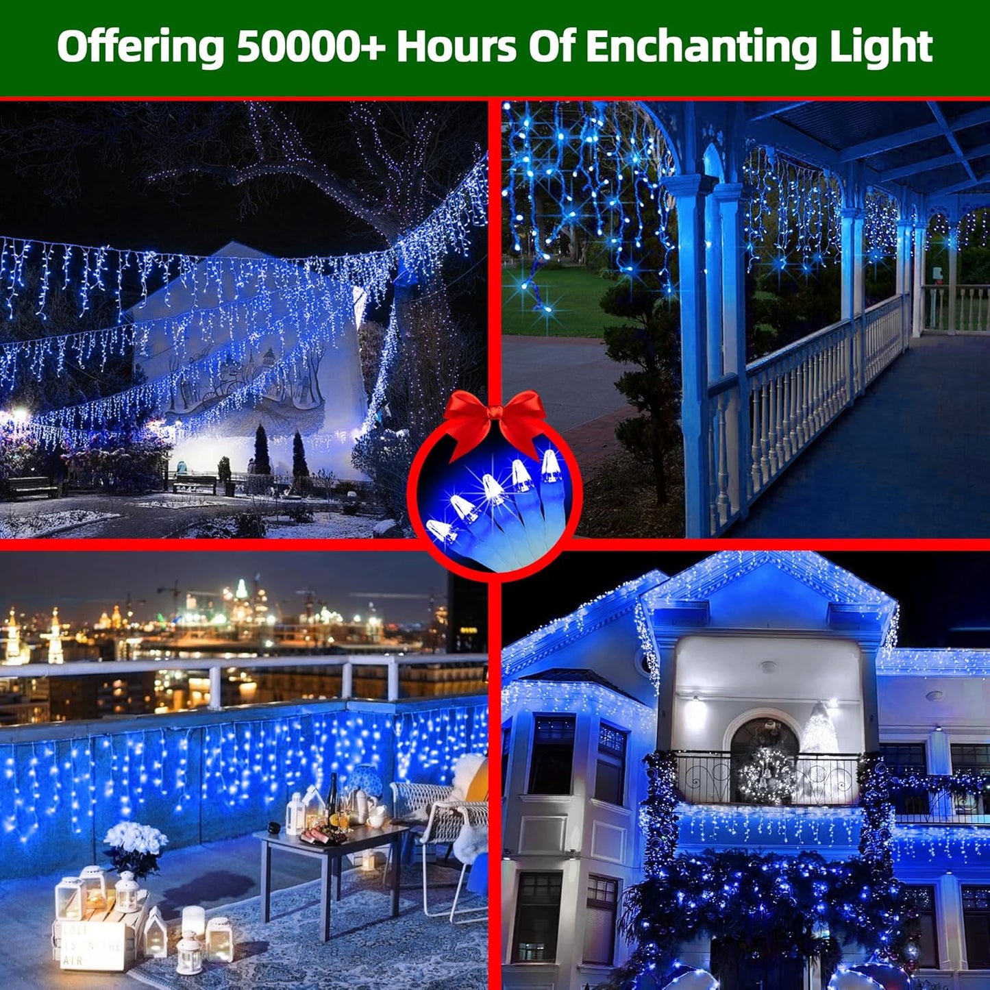 612 LED 60FT Icicle Christmas Lights - 136 Drops Waterproof 12 Modes Memory Timer, Outdoor Hanging Roof Lights for Eaves Gutter Xmas Tree Holiday Decorations Blue