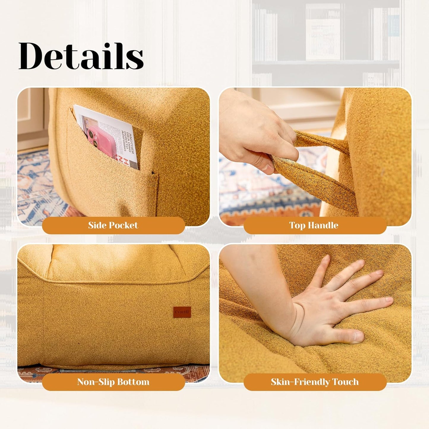 Bean Bag Chair for Adults, Comfy Tufted Bean Bag Chair Sofa with Armrests, Lazy Beanbag Chair with Foam Filler Stuffed Bean Bag Couch Sofa for Reading in Bedroom, Living Room and Dorms