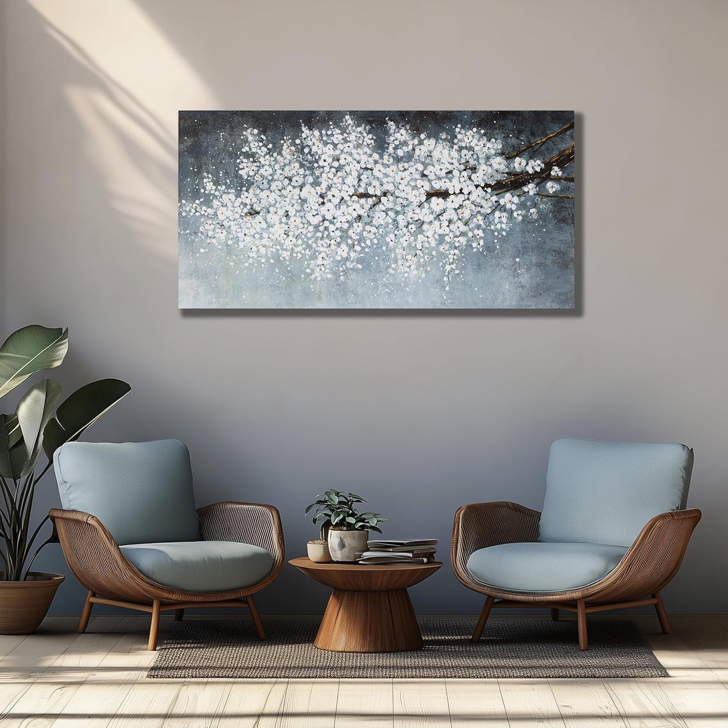 Belmrxne Flower Wall Decor White and Black Wall Art Home Decor Aesthetic Unique Canvas Painting for Living Room Bedroom Dining Room Office Home Decor 24x48 inch