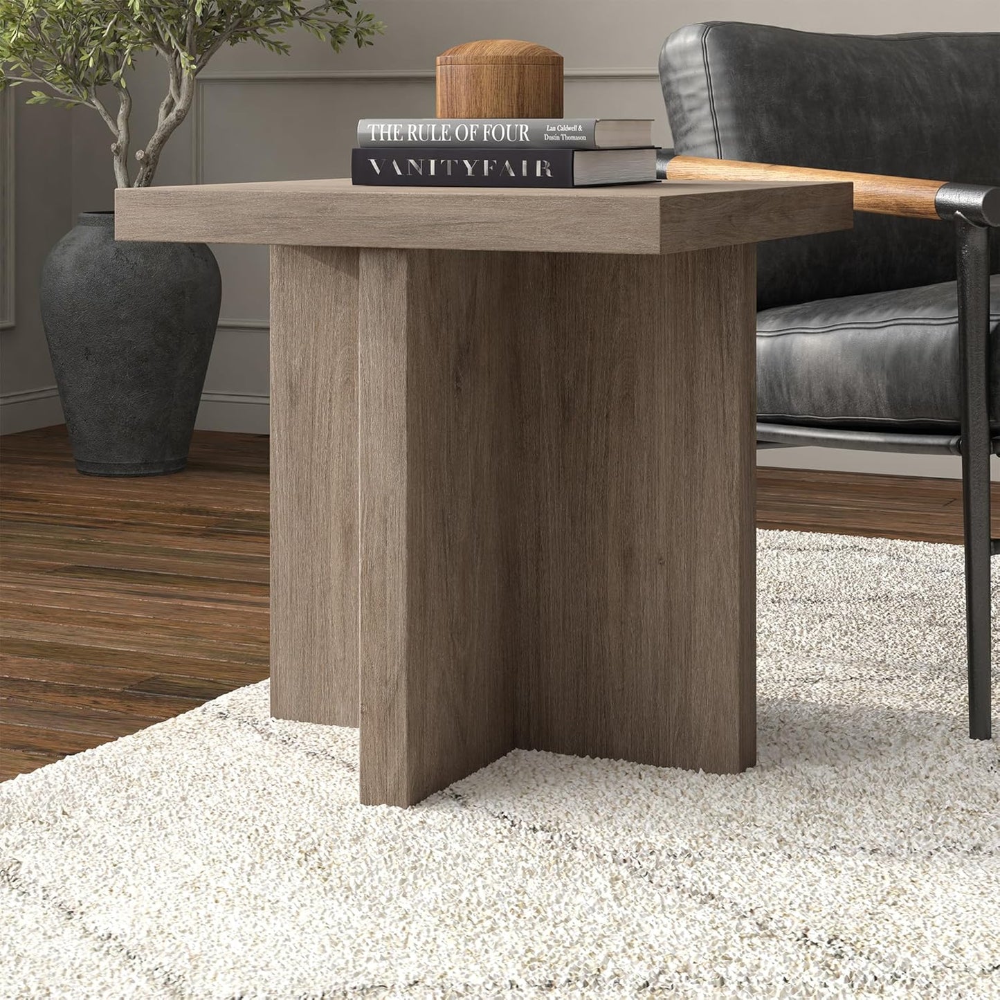 Henn&Hart 22" Wide Square Side Table in Weathered Gray, for Home, Living Room, Bedroom, Entertainment Room, Office