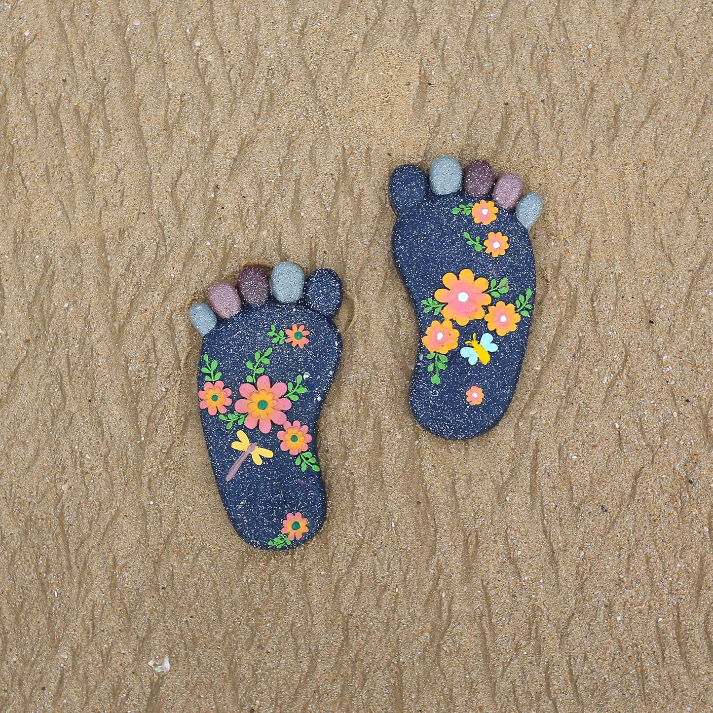 Stepping Stones Garden Decorative Stones for Patio, Deck, Garden or Sidewalk Home Decor Footprint Shaped Stepping Stones Set of 2 (Dark Grey)