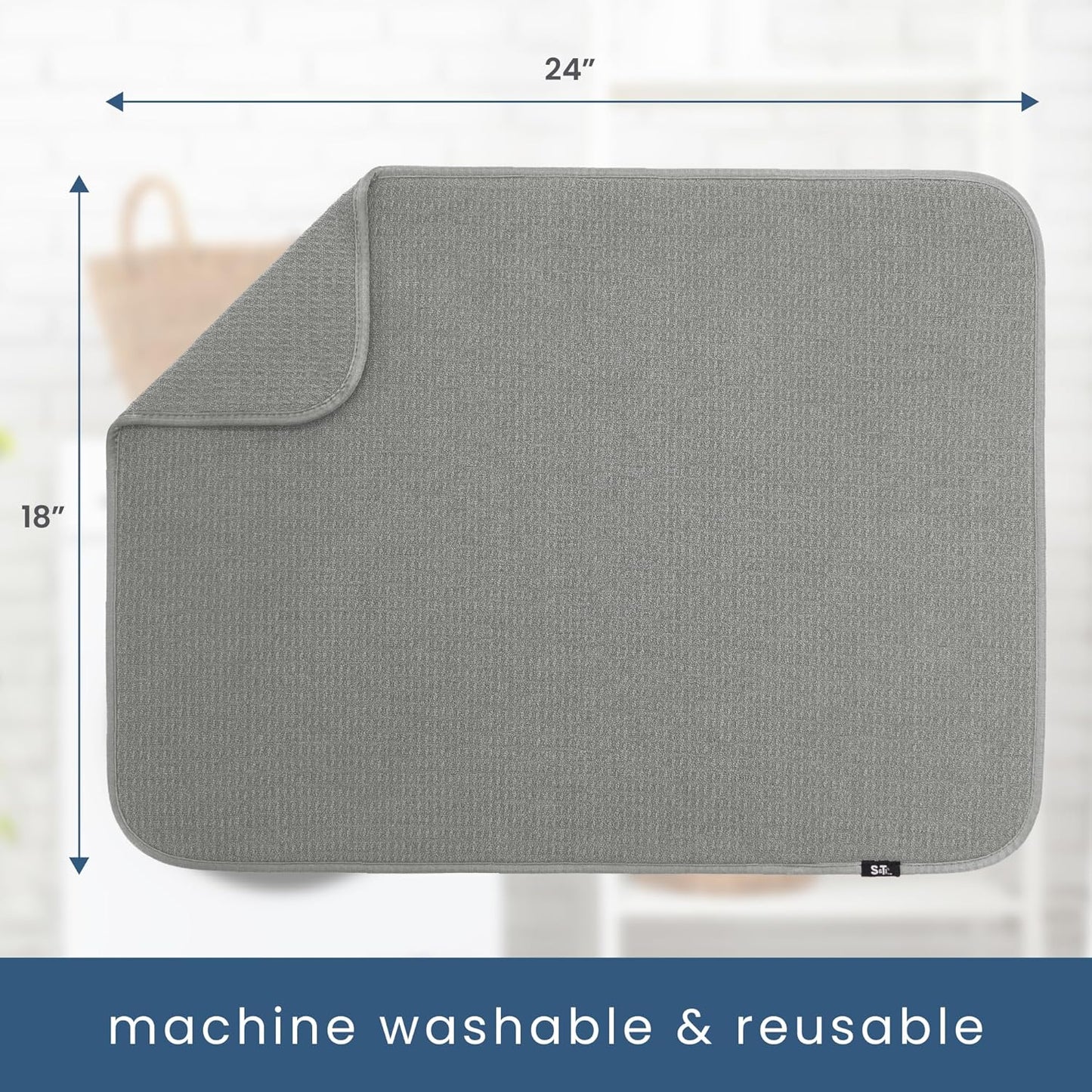 S&T INC. Dish Drying Mat XL, 18” x 24”, Absorbent Microfiber Kitchen Counter Mat, Dish Drying Pad for Dishes, Utensils, Pots and Pans, Extra Large, Grey