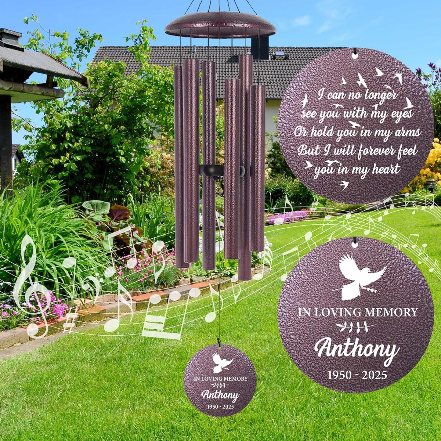 ASTARIN Large Engraving Wind Chime Memorial, Personalized Windchimes in Memory of a Loved One, Loss of Mother Lover Sympathy Gifts, Remembrance Gift for Loss Wife Husband(Produced in USA)