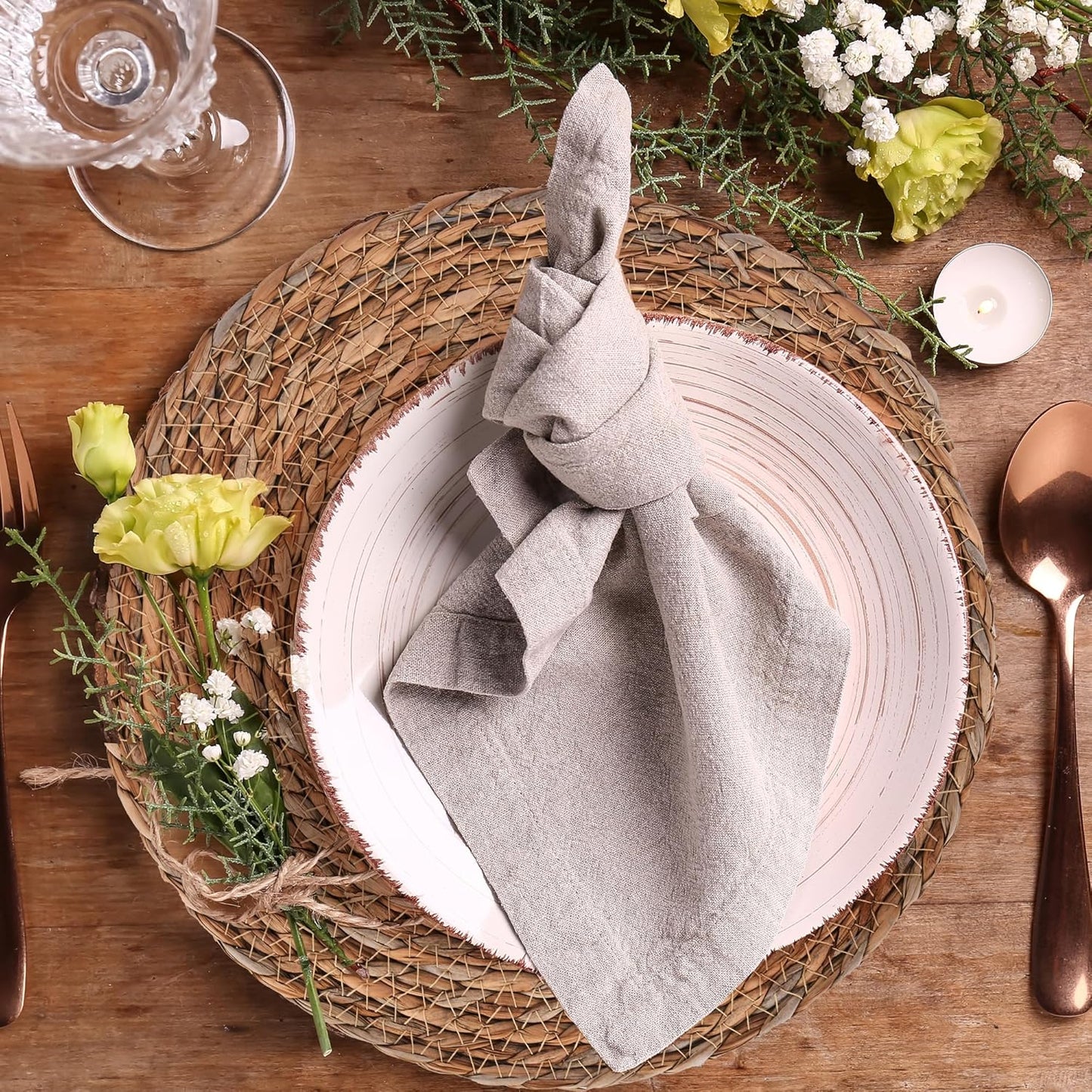 Defined Deco Woven Placemats Set of 10,13.5" Round Rattan Placemats,Farmhouse Weave Rustic Braided Wicker Table Mats for Dining Table Home Wedding