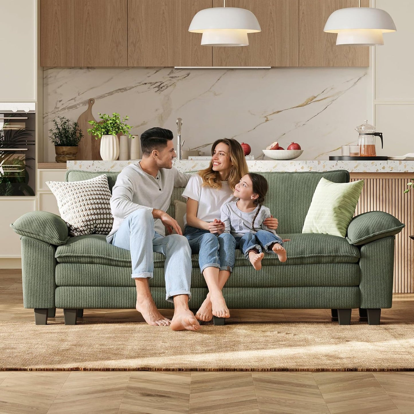 LINSY HOME Sectional Loveseat Sofa - 90'' Oversized Corduroy Cloud Couch Soft Modern Comfy Green Loveseat Couch Deep Seat Couches for Living Room Bedroom Apartment Office, Green