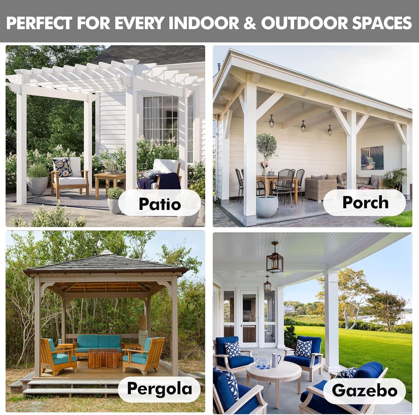 HolidayIdeas 4 Panels Linen Outdoor Curtains for Patio Waterproof White Curtain Panels 95 Inch Length-Wide Weatherproof, Privacy, Outside Curtains for Pergola, Porch, Gazebo-110 Wide x 95" Long