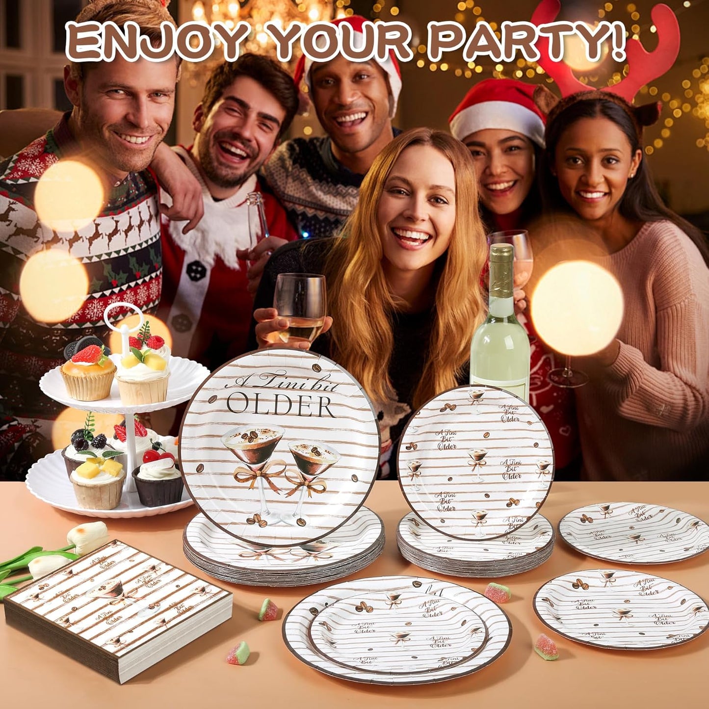 150Pcs Tini Bit Older Martini Decor Martini Plates Napkins A Tini Bit Older Plates Disposable Martini Party Dinner Dessert Plates for Espresso Birthday Bar Bachelorette Party,Serves 50