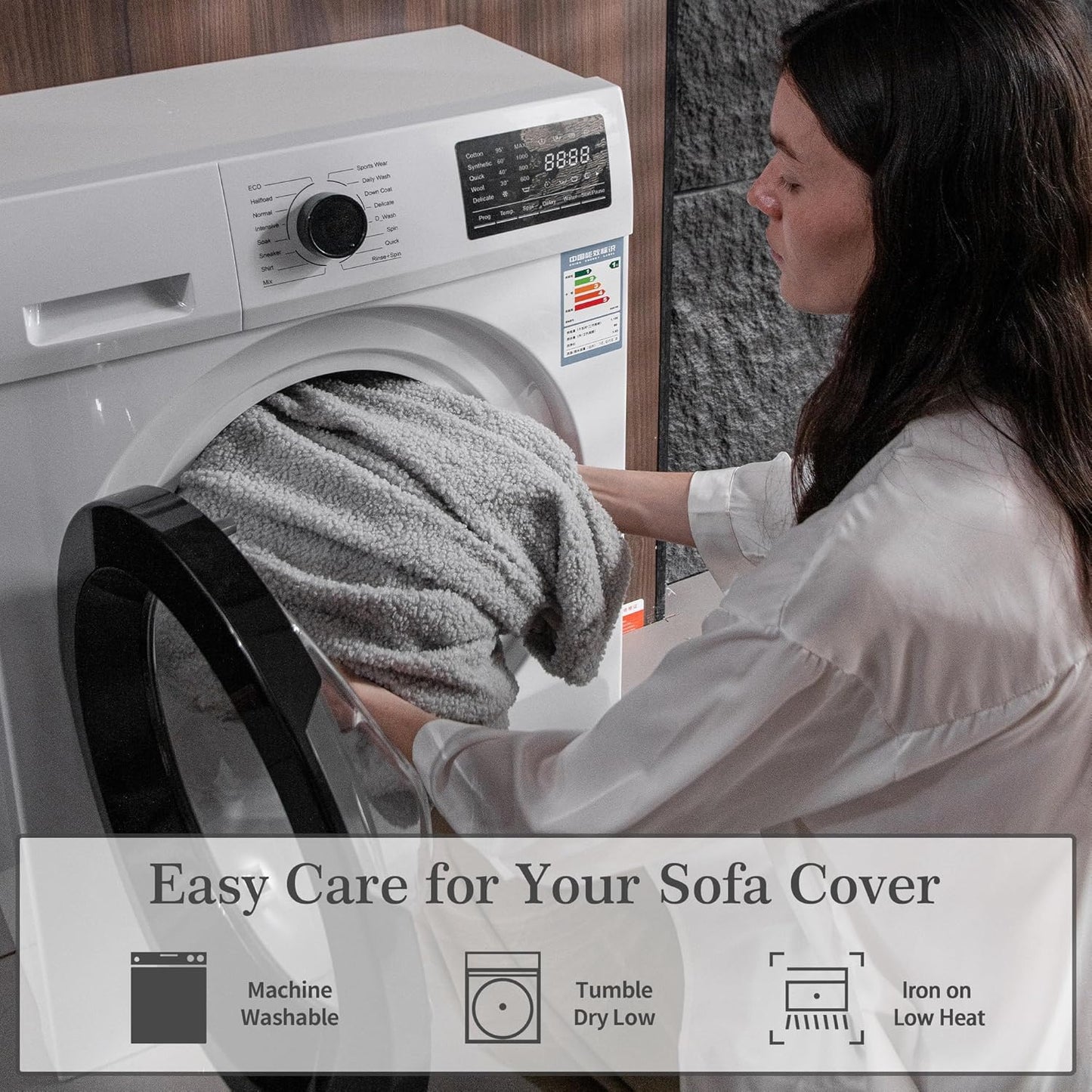 Couch Cushion Covers for Sectional Sofa, Stretch Soft Sofa Slipcovers Washable Wear-Resistant Universal Furniture Protector for Living Room(1 Piece Large Cover, Light Gray)