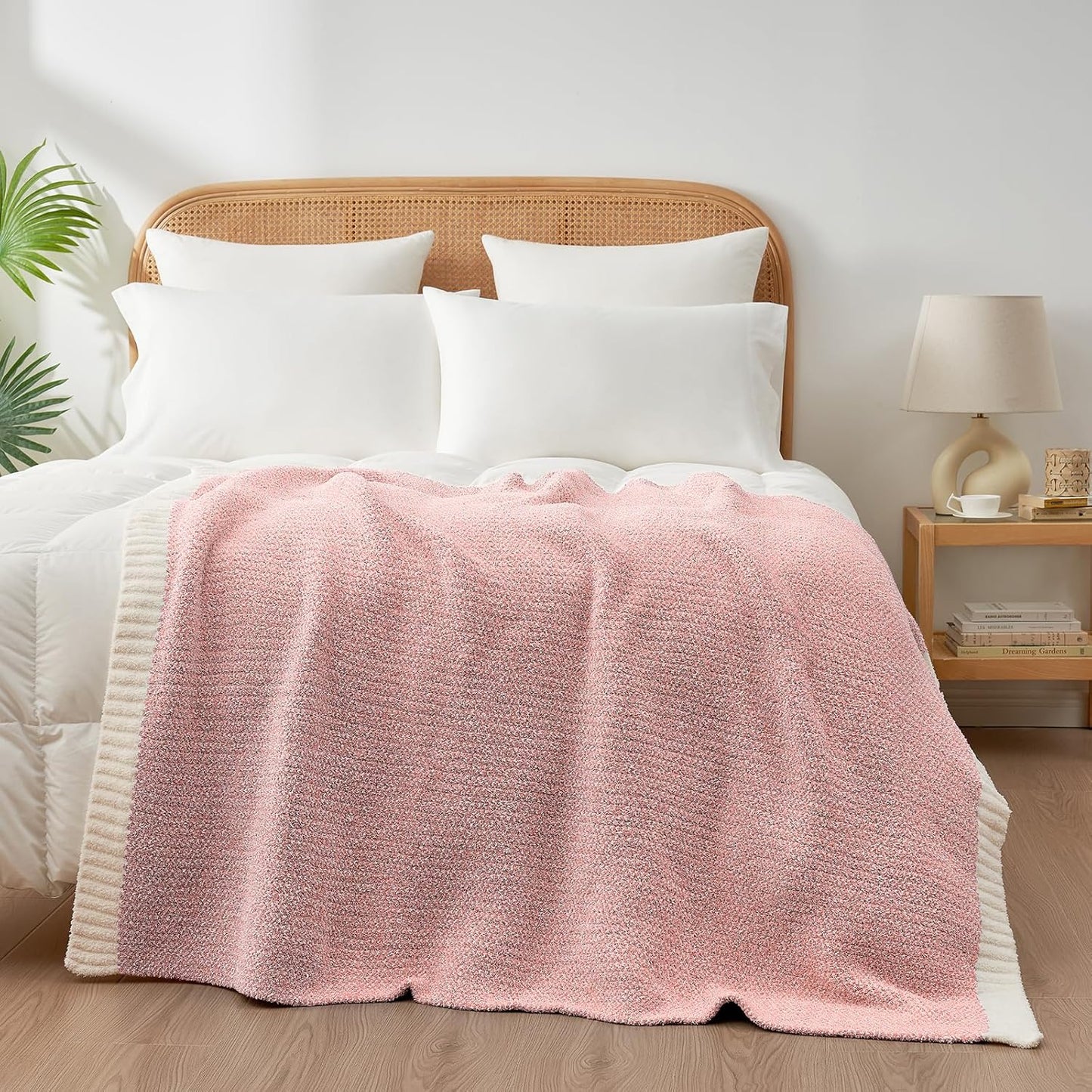 Snuggle Sac Buttery Pink Throw Blanket for Couch, Reversible Super Soft Knitted Blankets, Warm Cozy Knit Fuzzy Plush Lightweight Throws Dupes for Sofa, Bed, Picnic, Pink, 50 x 70 inches