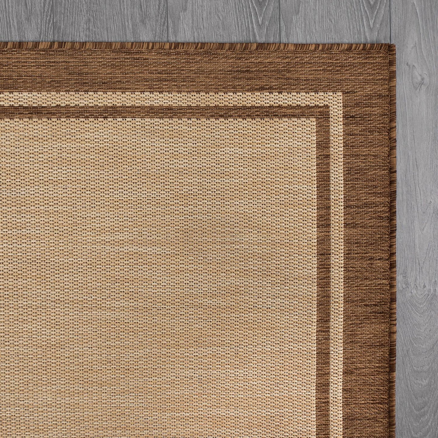 CAMILSON Outdoor Rug 5x7 Bordered Natural Brown Modern Area Rugs for Indoor and Outdoor Patios, Kitchen and Hallway Mats, Washable Porch Deck Outside Carpet (Border Jute, 5 x 7)