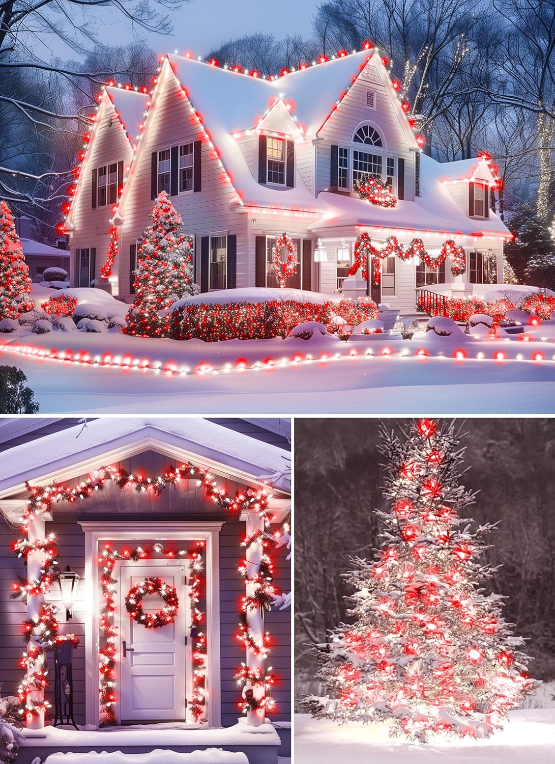 Outdoor Christmas Lights, 100 Ft LED Commercial String Lights With Red and Pure White Strawberry C9 Bulbs, Waterproof Connectable UL Certified for Indoor Home Yard Xmas Tree Decor