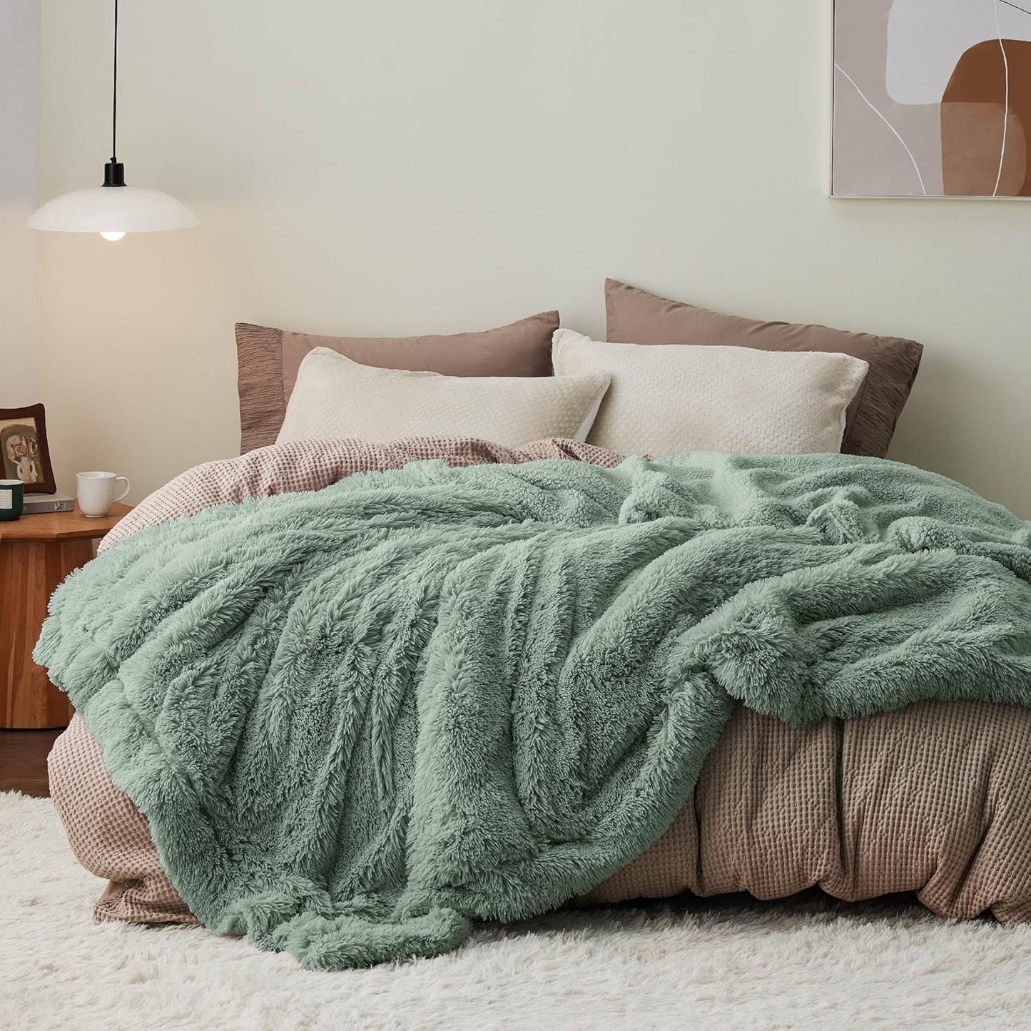 Bedsure GentleSoft Fuzzy Sherpa Faux Fur Twin Blanket Sage Green Cozy Gifts for Women Men, Soft Fleece Plush Warm Minky Thick Blanket Twin Size for Bed, Dorm Essentials Sage Room Decor Gifts, 60x80