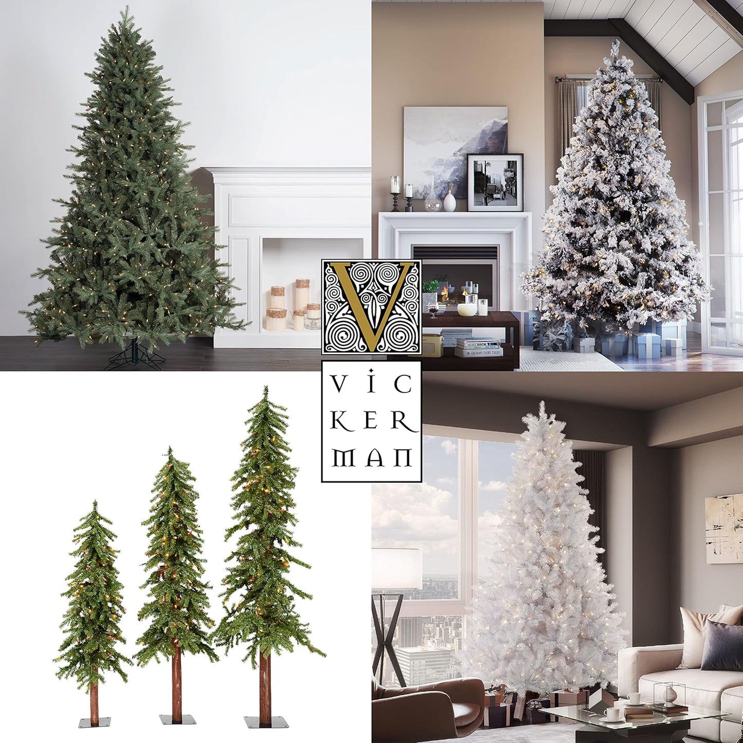 Vickerman 7.5' Mixed Country Pine Slim Artificial Christmas Tree, Unlit - Faux Christmas Tree - Seasonal Indoor Home Decor