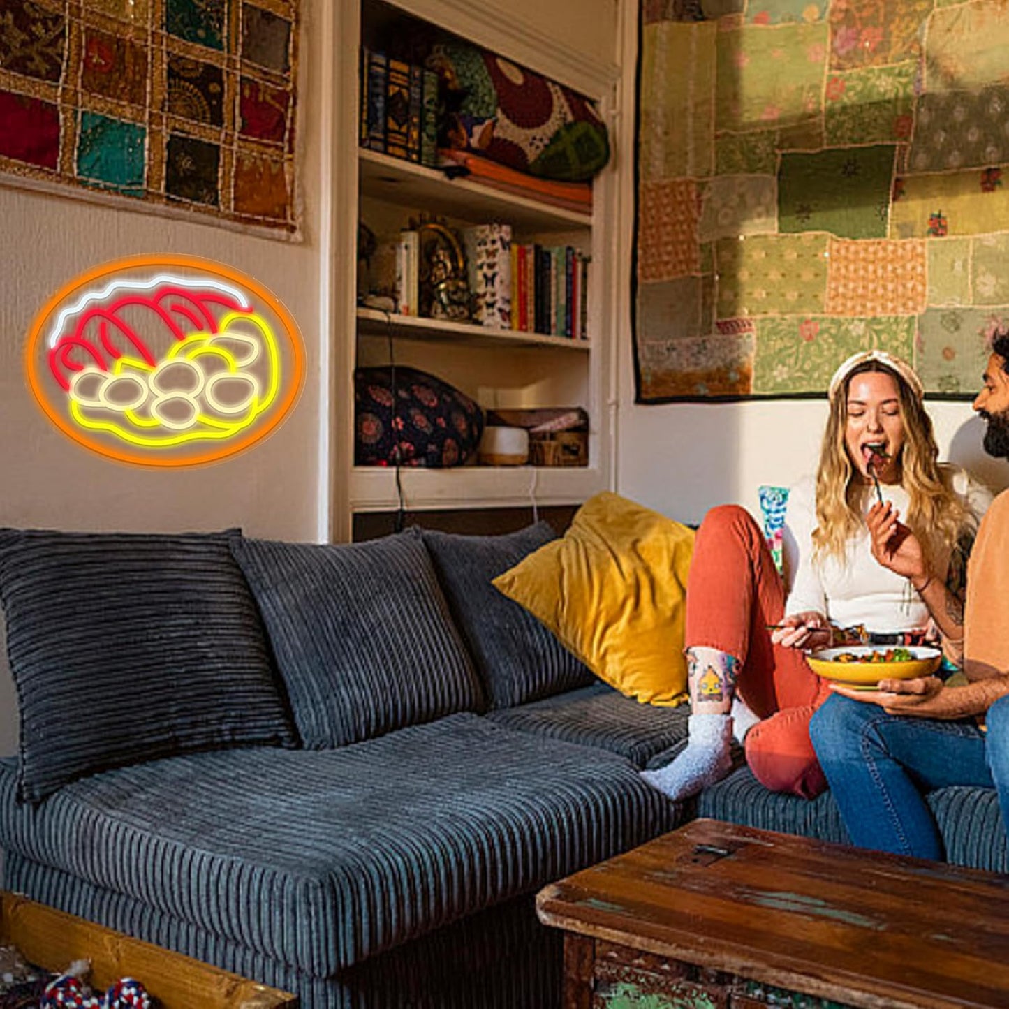 LISIGNVE Curry Meat Dish Neon Sign Beef Curry Sign Neon Light for Wall Decor Curry Rice Led Light Up Sign for Indian Restaurant Kitchen Japanese Thai Style (16.5 * 12.6 In)