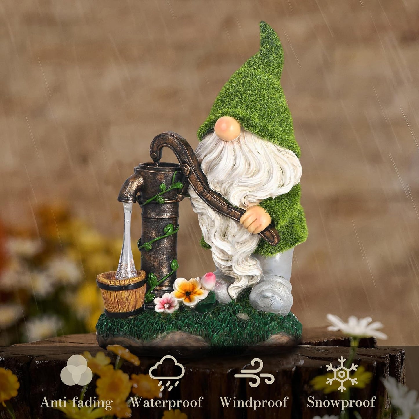 TERESA'S COLLECTIONS Resin Garden Gnomes Decor with Solar Lights, Fathers Gifts, Green Outdoor Decorations for Porch Patio, Gifts for Dad and Mom,Outdoor Garden Decor Ornaments for Outside, 10"