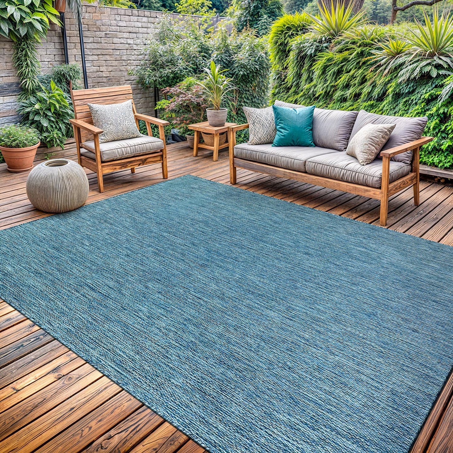 Washable Indoor Outdoor Rug Weather Resistant Carpet Modern Solid for Porch Deck Balcony Backyard Patio Rug 6x9 Aqua Blue
