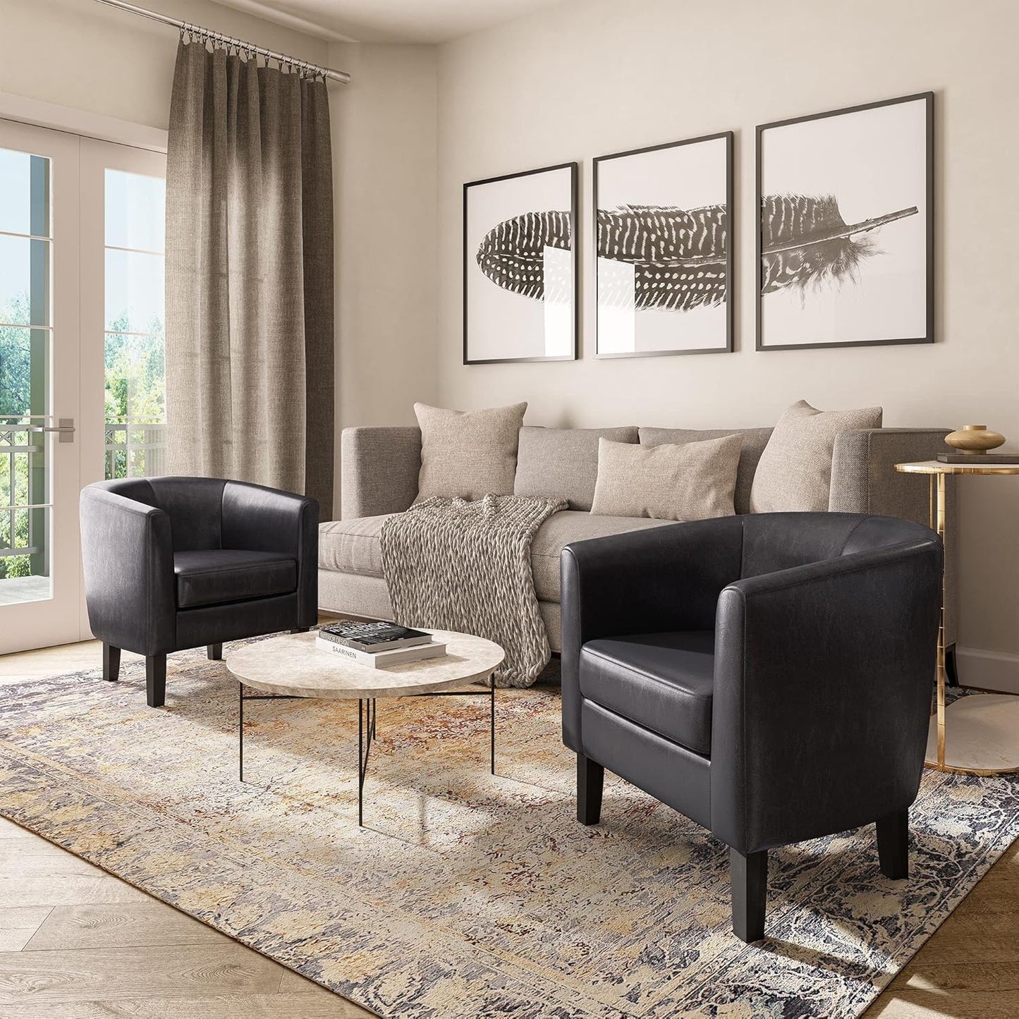 BELLEZE Accent Barrel Chair, Club Tub Sofa Corner Chair with Flared Legs and Cozy Soft Padding for Living Room Bedroom Waiting Room - Black