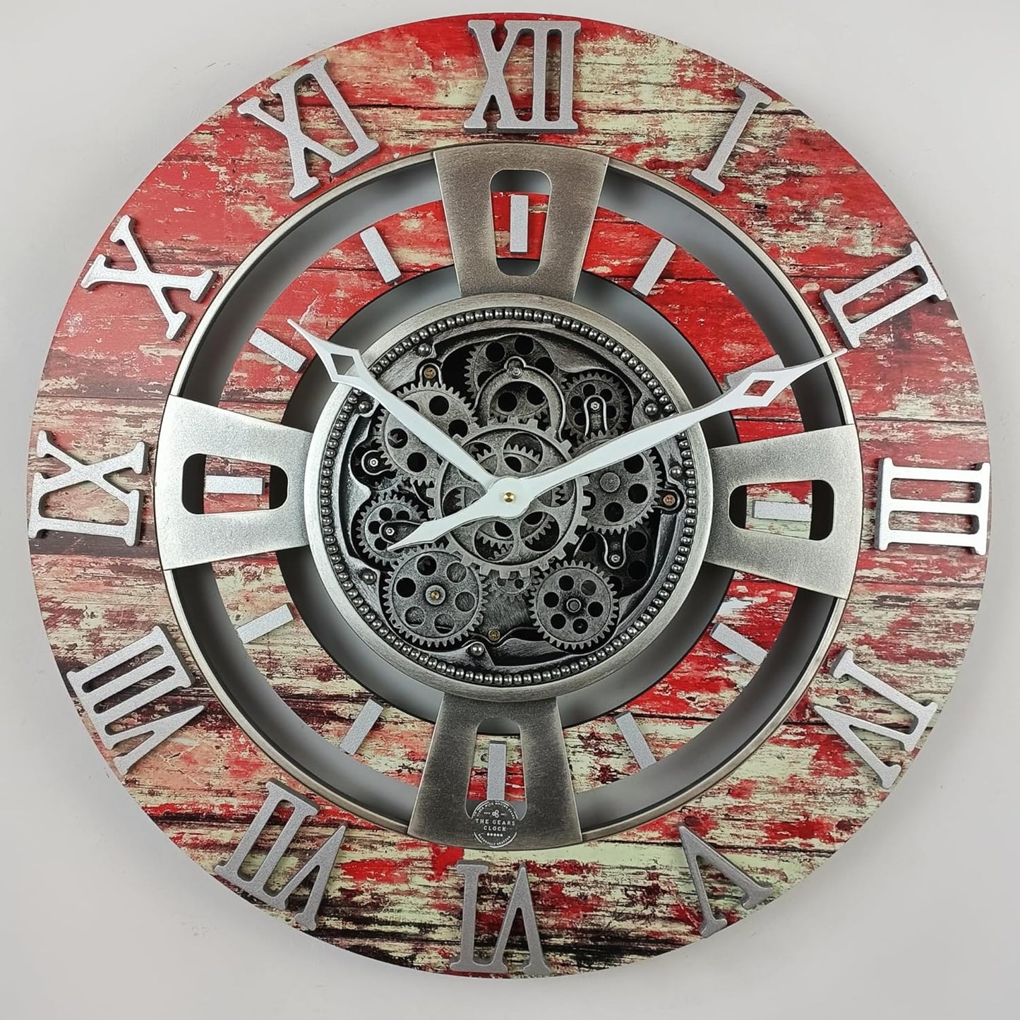 The Gears Clock Real Moving Gear Wall Clock England Line (Red Lava, 24 inches (60 cm))