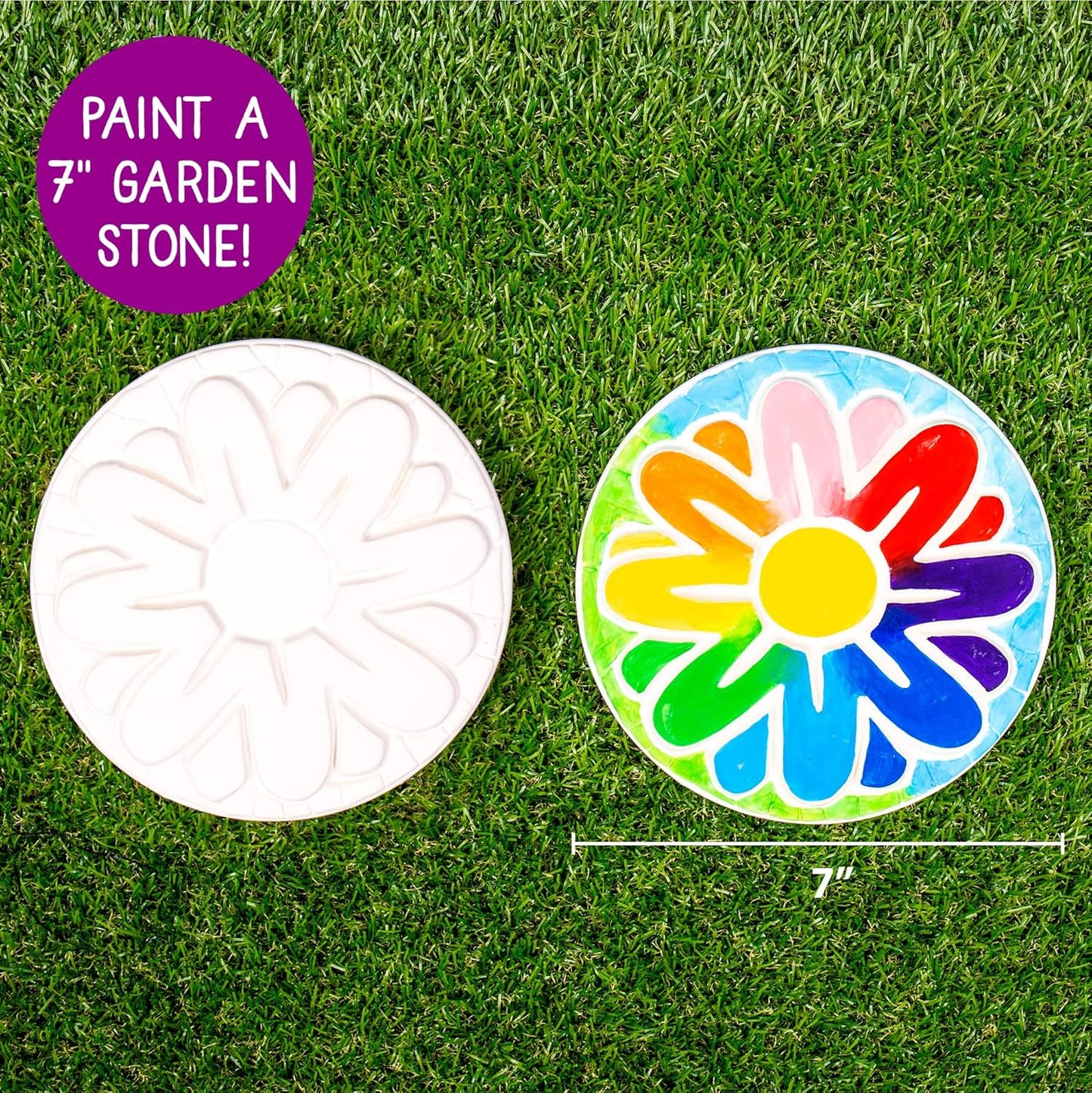 Creative Roots Mosaic Flower Garden Stepping Stone Kit, Includes 7-Inch Ceramic Stone & 6 Vibrant Paints, DIY Stepping Stone Kit for Kids Ages 6+