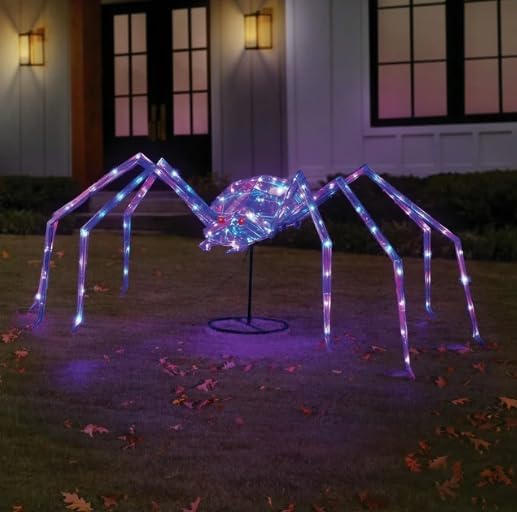 Prismatic Iridescent Giant Spider, Pre-lit Large Outdoor Scary Prismatic Spider Decorations for Halloween 120 Purple LED Light Up Giant Spider Outdoor Halloween Decorations for Garden