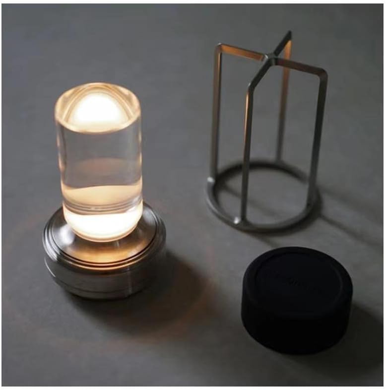 Portable Metal Table Lamp for Indoor/Outdoor ,Rechargeable Cordless LED Lamp, 3-Colour Infinitely Dimming Battery Powered Small Desk Lamp, Restaurant/Bedroom/Bar/Coffee Shop/Camping Light (Silver)