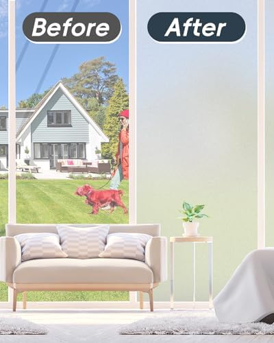 Frosted Glass Window Privacy Film Decorative with Tools, 2 Way Frosting Privacy Film for Glass Door, Static Cling Tint for Home Anti-UV, Covering Clings 23.6" by 77"