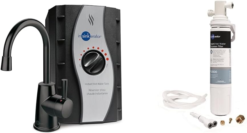 InSinkErator Stainless Steel Tank, H250MBLK-SS HOT250 System, Single-Handle Matte Black Faucet & F-2000S Premium Under Sink Water Filtration System for Instant Hot