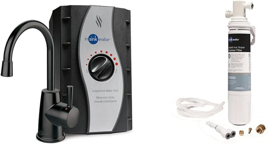 InSinkErator Stainless Steel Tank, H250MBLK-SS HOT250 System, Single-Handle Matte Black Faucet & F-2000S Premium Under Sink Water Filtration System for Instant Hot