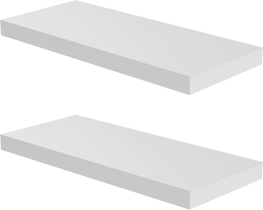 Floating Shelf, Set of 2 Wall Shelf, 24 in W x 12.75 in D x 2 in H Wooden Floating Wall Shelf with Invisible Brackets for Living Room/Bedroom/Bathroom/Kitchen Storage and Decor, White