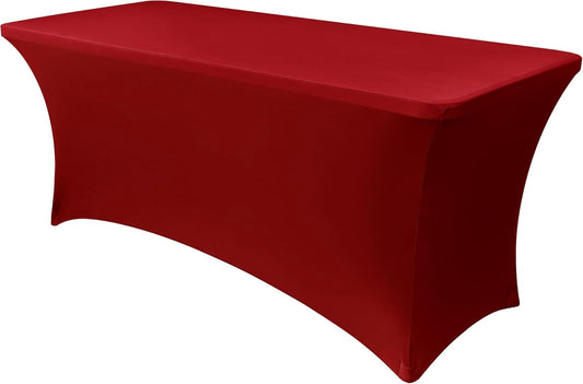 Obstal Spandex Table Cover 4ft Fitted Tablecloth Rectangular - Stretch Rectangle Folding Table Cloth for Birthday Party Wedding Banquet, Dark Red, 48L x 24W Inch