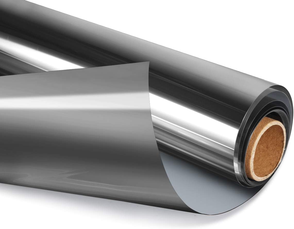 HIDBEA One Way Privacy Window Film, Daytime Mirror Reflective Heat Control UV Sun Blocking Non-Adhesive Static Cling Window Tint for Home and Office(Black-Silver, 17.5 Inch x 6.5 Feet)