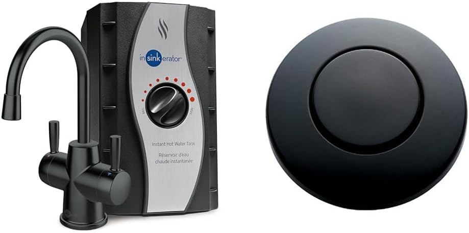 InSinkErator Stainless Steel Tank, HC250MBLK-SS HOT250 System & STC-MTBLK Push SinkTop Switch Button, Matte Black