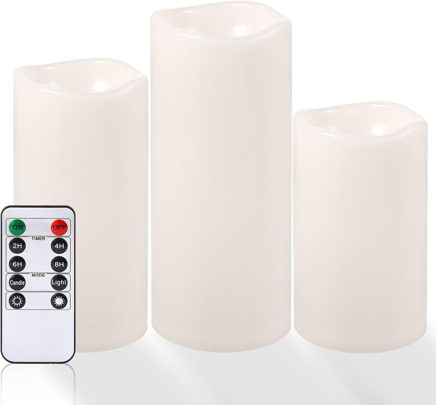 NURADA Large Waterproof Flameless Candles 6" 8" 10" x 4" - Outdoor Indoor LED Pillar Flickering Candle Battery Operated with Timer Remote for Patio Porch Lanterns - Ivory White Set of 3