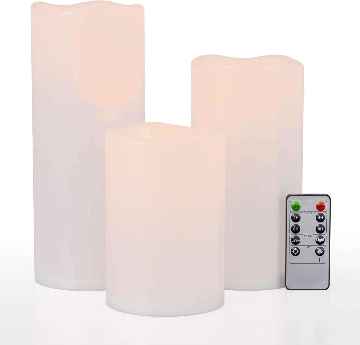 6" 8" 10" x 4" White Large Waterproof Outdoor Flameless Candles Battery Operated LED Flickering Pillar Candles with Remote and Timer for Indoor Outdoor Lanterns, Long Lasting, Set of 3