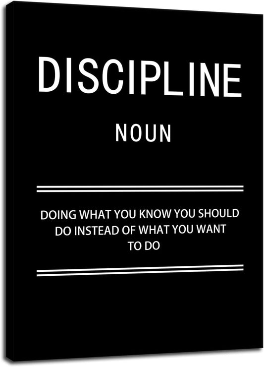Motivational Discipline Noun Wall Art Poster Inspirational Canvas Positive Wall Art Quotes Discipline Canvas Artwork Picture Print Framed for Home Office Living Room Gym Wall Decor [30''W x 40''H]