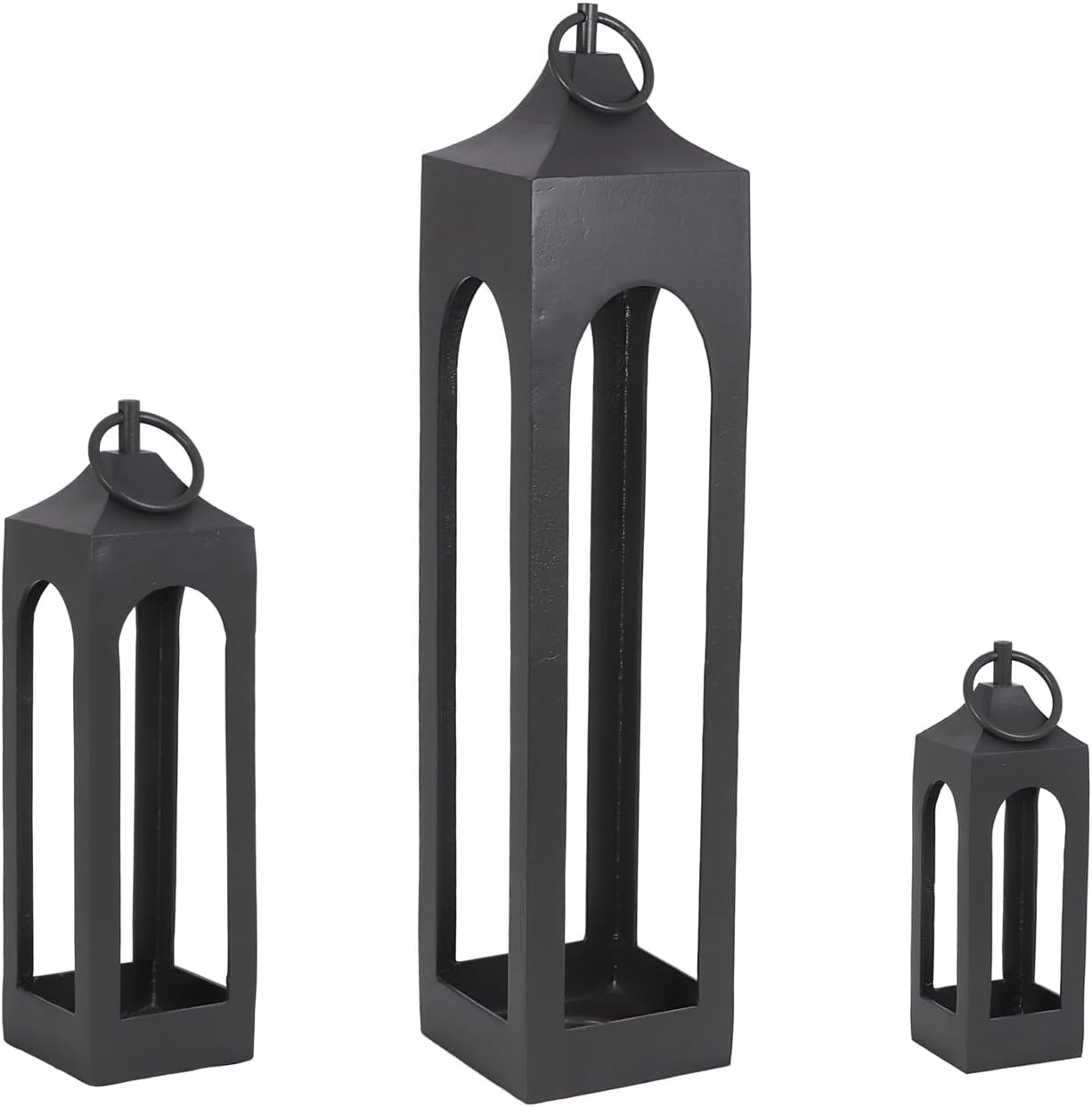 Medium Black Lantern, Rustic Metal Decorative Lantern, Candle Holder for Indoor & Outdoor, Home Decor for Patio, Garden & Tabletop, Hanging Lantern for Parties & Weddings