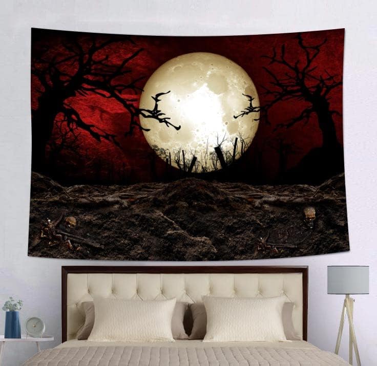 SHRAPHY Moon Tapestry 60x50 Inches Scary Graveyard Tapestry Halloween Scarlet Sky Tapestry for Bedroom Home Decoration GTLSUH1206