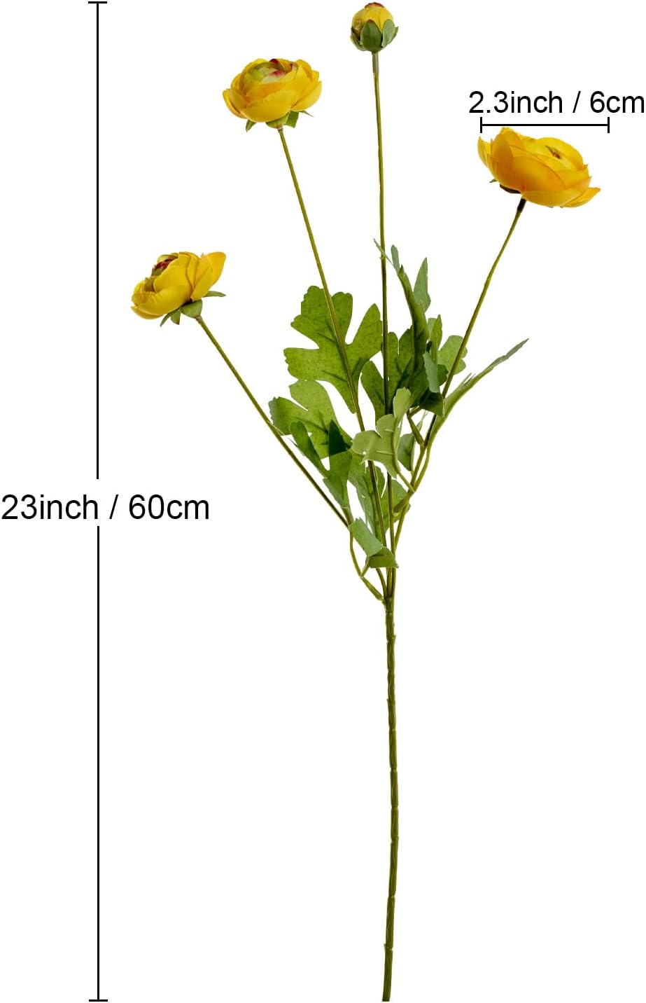 Artificial Silk Flowers Persian Buttercup Heavy Color Ranunculus Flower 5 Pcs,Suitable for core Decoration,Wedding Floral Creation,Flower Arrangement DIY Project,Interior Decor（Yellow）